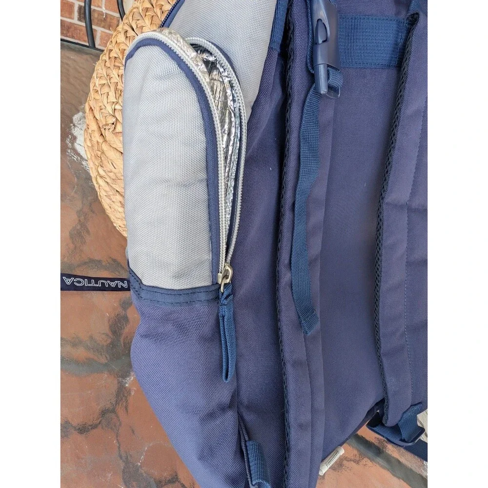 Nautica Backpack Blue Silver Insulated Drink Pockets Multi Compartment Kids Logo